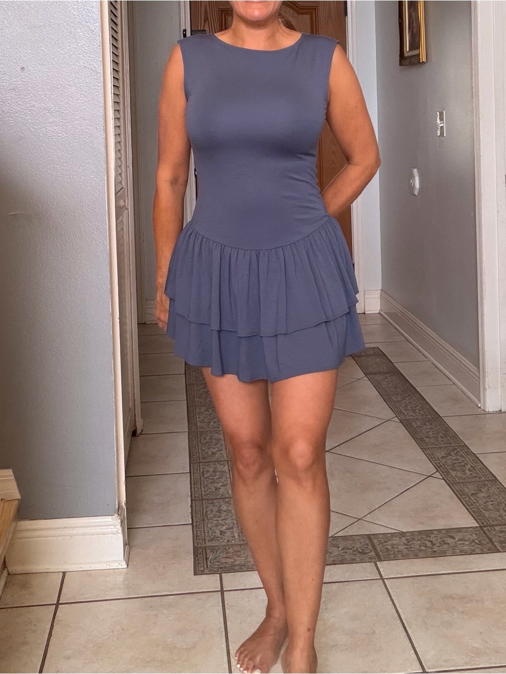 NWOT Aritzia Slate Blue Tiered Mini Dress | size small